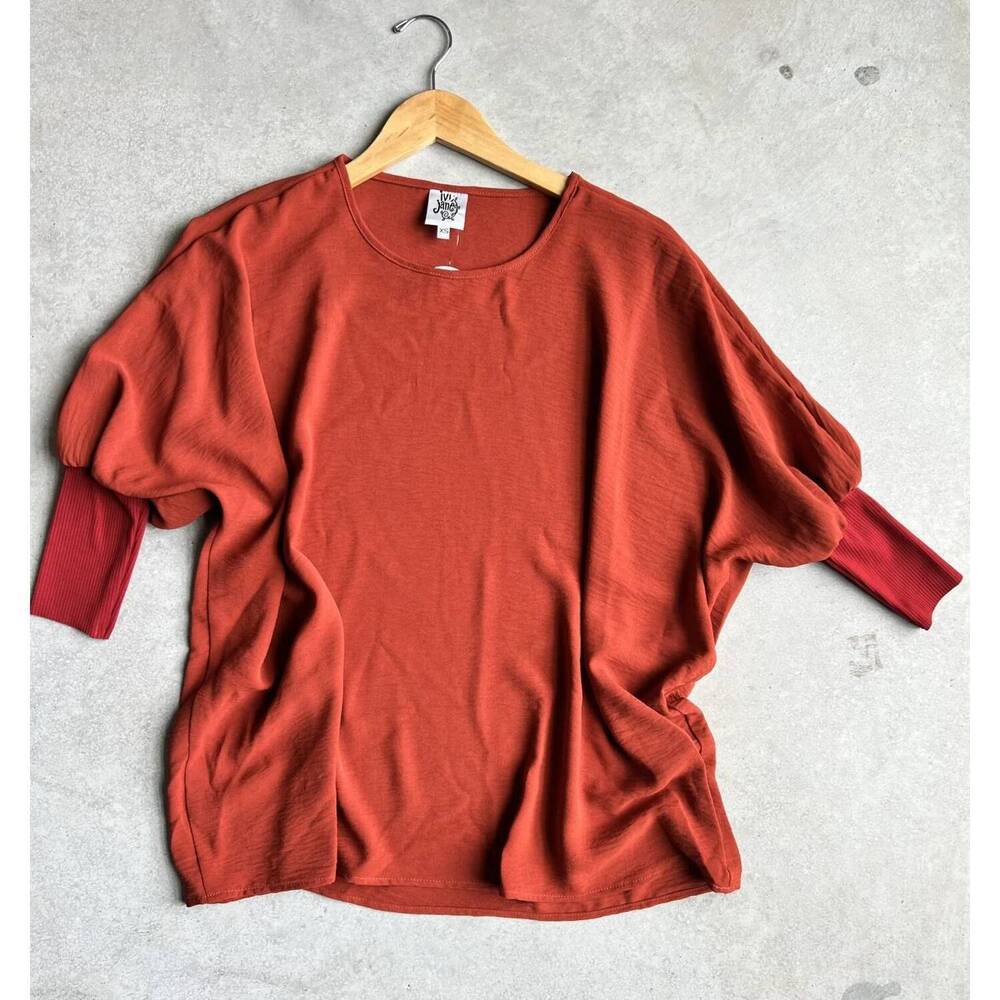 NEW IVY JANE women's dolman rib trim top in rust